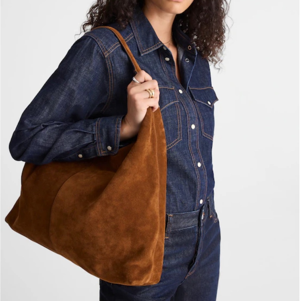 Madewell The Mylie Large Shoulder Bag Suede Dark Carob NEW - Picture 3 of 7